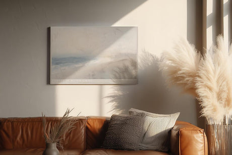 Paul Sinus Wandbild 120x80cm Abstrakte Küstenlandschaft Minimalistische Strand Kunst in Sanften Naturfarben für Wohnzimmer Schlafzimmer