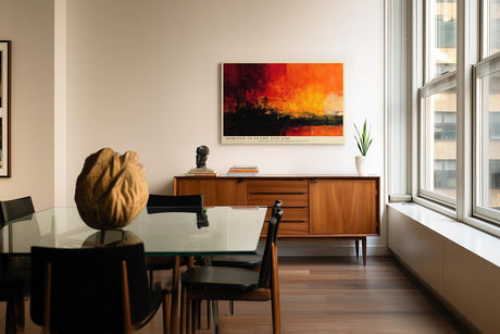 Paul Sinus Wandbild 120x80cm Abstrakte Landschaft Feuer Himmel moderne Kunst Wanddekoration rot orange Wohnzimmer Schlafzimmer