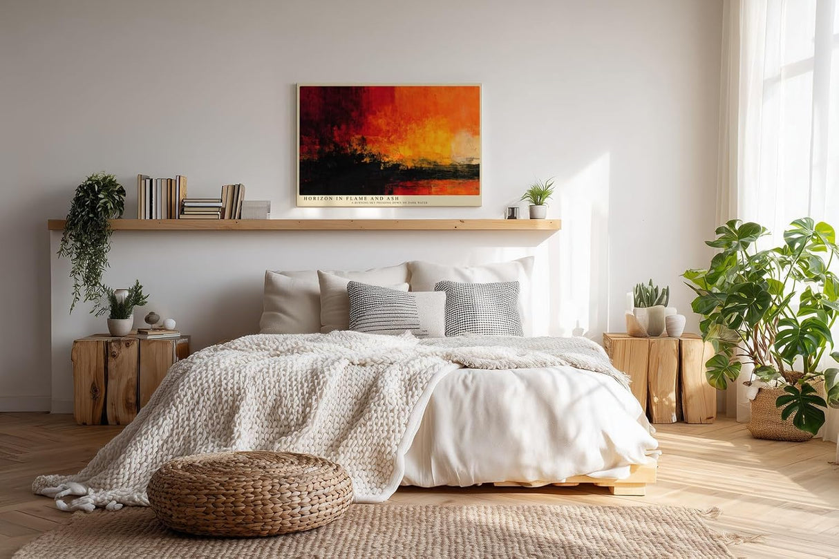 Paul Sinus Wandbild 120x80cm Abstrakte Landschaft Feuer Himmel moderne Kunst Wanddekoration rot orange Wohnzimmer Schlafzimmer