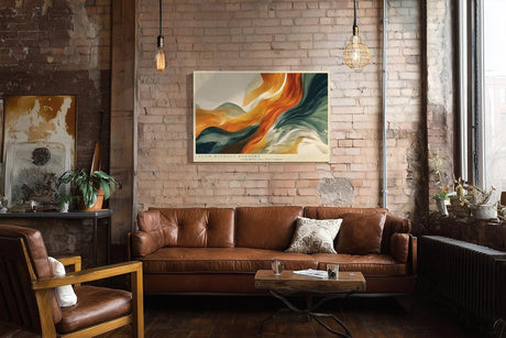 Paul Sinus Wandbild 120x80cm abstrakte Landschaft fliessende Farben orange gruen moderne Kunst stilvolle abstrakte Wanddekoration fuer Wohnzimmer Büro