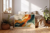 Paul Sinus Wandbild 120x80cm abstrakte Landschaft fliessende Farben orange gruen moderne Kunst stilvolle abstrakte Wanddekoration fuer Wohnzimmer Büro