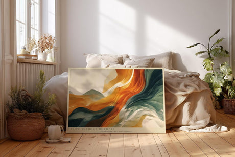 Paul Sinus Wandbild 120x80cm abstrakte Landschaft fliessende Farben orange gruen moderne Kunst stilvolle abstrakte Wanddekoration fuer Wohnzimmer Büro