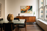Paul Sinus Wandbild 120x80cm abstrakte Landschaft fliessende Farben orange gruen moderne Kunst stilvolle abstrakte Wanddekoration fuer Wohnzimmer Büro