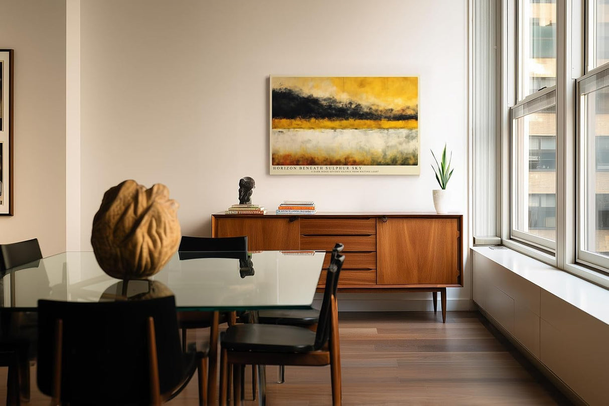 Paul Sinus Wandbild 120x80cm Abstrakte Landschaft Gelb Schwarz Moderne Kunst Horizont Komposition mit starken Kontrasten