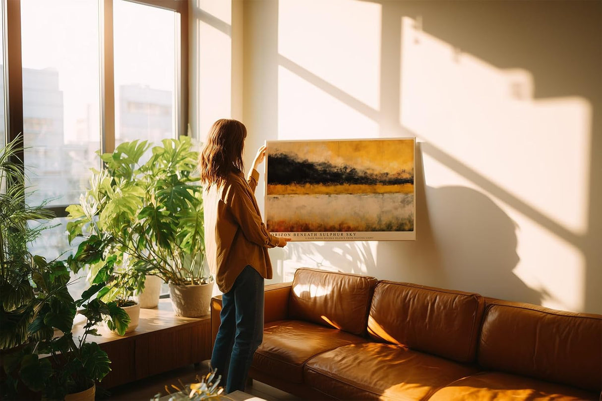 Paul Sinus Wandbild 120x80cm Abstrakte Landschaft Gelb Schwarz Moderne Kunst Horizont Komposition mit starken Kontrasten