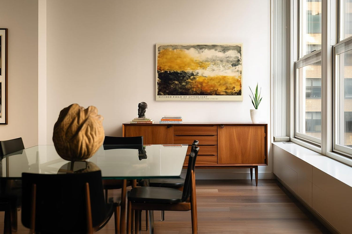 Paul Sinus Wandbild 120x80cm Abstrakte Landschaft Gold Schwarz Moderne Natur Kunstmotiv mit dramatischer Farbkomposition