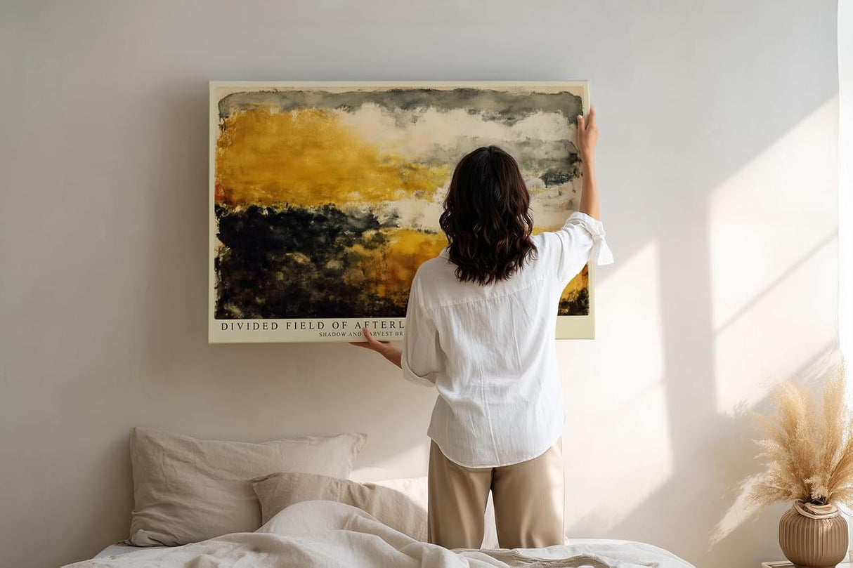 Paul Sinus Wandbild 120x80cm Abstrakte Landschaft Gold Schwarz Moderne Natur Kunstmotiv mit dramatischer Farbkomposition