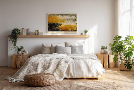 Paul Sinus Wandbild 120x80cm Abstrakte Landschaft Gold Schwarz Moderne Natur Kunstmotiv mit dramatischer Farbkomposition