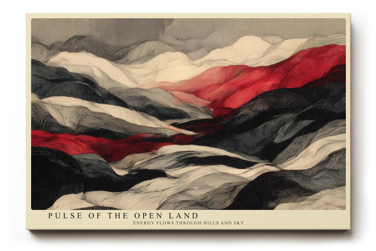Paul Sinus Wandbild 120x80cm Abstrakte Landschaft in Schwarz Weiß und Rot Moderne Kunst für Wohnzimmer Büro und Atelier