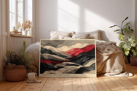 Paul Sinus Wandbild 120x80cm Abstrakte Landschaft in Schwarz Weiß und Rot Moderne Kunst für Wohnzimmer Büro und Atelier