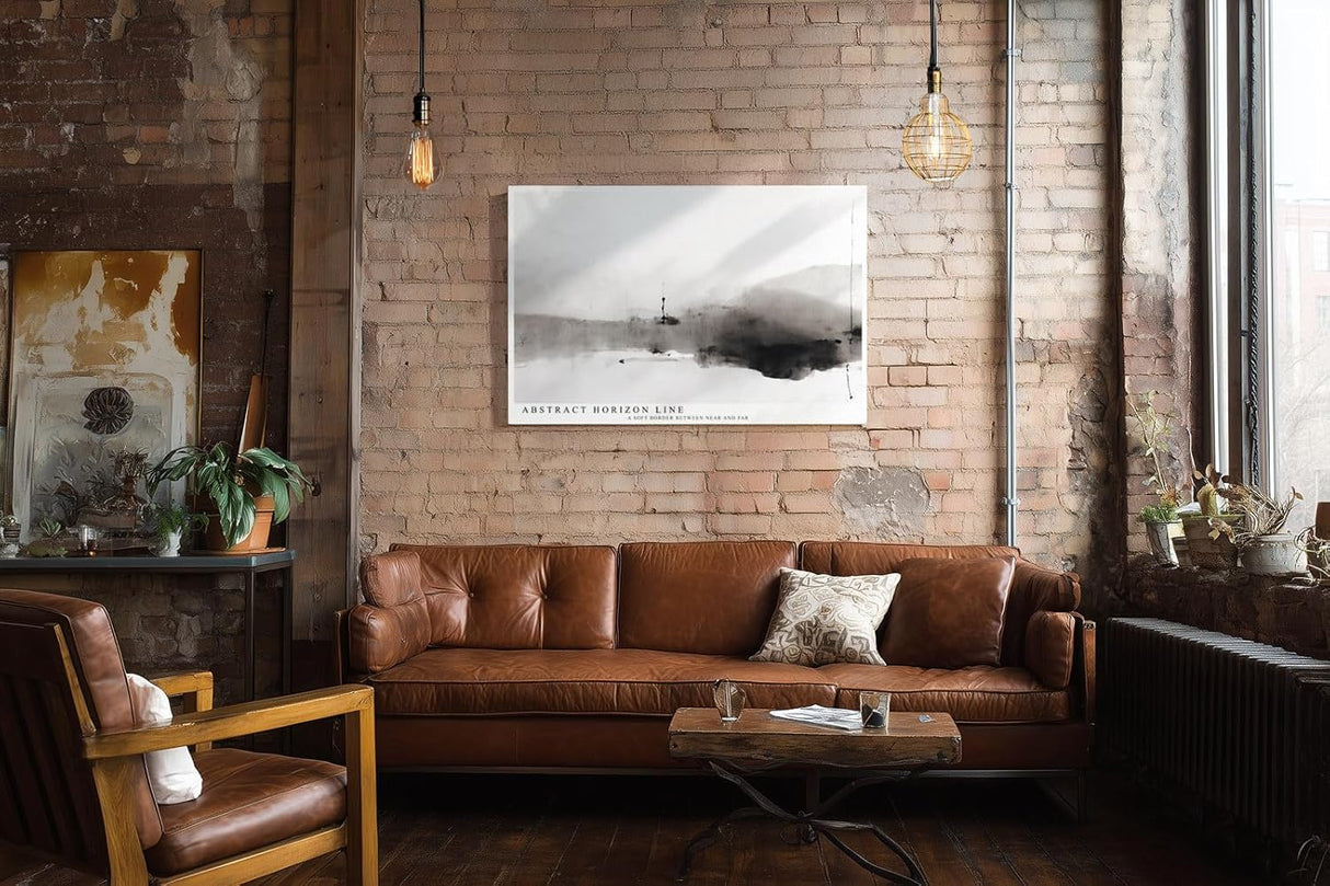 Paul Sinus Wandbild 120x80cm abstrakte Landschaft minimalistisch schwarz weiss moderne Kunst Kunstdruck grosses Kunstbild ruhige Wanddekoration fuer Wohnzimmer Büro