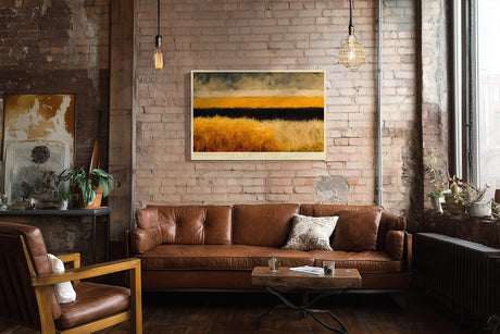 Paul Sinus Wandbild 120x80cm Abstrakte Landschaft mit goldenen Feldern moderne Naturkunst mit ruhiger Horizontkomposition