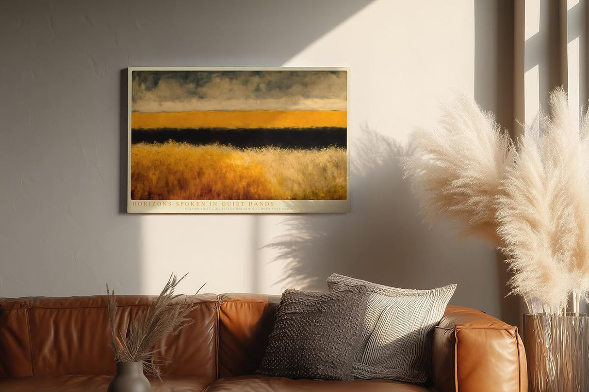 Paul Sinus Wandbild 120x80cm Abstrakte Landschaft mit goldenen Feldern moderne Naturkunst mit ruhiger Horizontkomposition