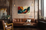 Paul Sinus Wandbild 120x80cm abstrakte Landschaft modern orange blau organische Formen Kunst Kunstdruck grosses Kunstbild moderne Wanddekoration fuer Wohnzimmer Büro