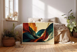 Paul Sinus Wandbild 120x80cm abstrakte Landschaft modern orange blau organische Formen Kunst Kunstdruck grosses Kunstbild moderne Wanddekoration fuer Wohnzimmer Büro