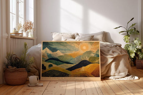 Paul Sinus Wandbild 120x80cm Abstrakte Landschaft Punktmalerei Sonne Huegellandschaft moderne Kunst Wanddekoration Wohnzimmer
