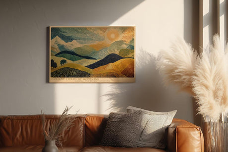 Paul Sinus Wandbild 120x80cm Abstrakte Landschaft Punktmalerei Sonne Huegellandschaft moderne Kunst Wanddekoration Wohnzimmer