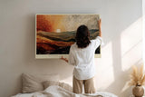 Paul Sinus Wandbild 120x80cm Abstrakte Landschaft Sonne Berge Kunstmotiv Moderne Naturkomposition mit warmen Erdtoenen