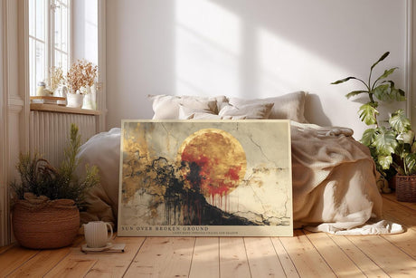 Paul Sinus Wandbild 120x80cm abstrakte Landschaft Sonne Gold Rot moderne Kunst dramatische Wanddekoration fuer Wohnzimmer Büro