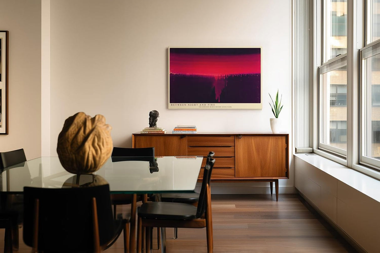 Paul Sinus Wandbild 120x80cm abstrakte Landschaft Sonnenuntergang rot violett moderne Kunst dramatische Wanddekoration fuer Wohnzimmer Büro