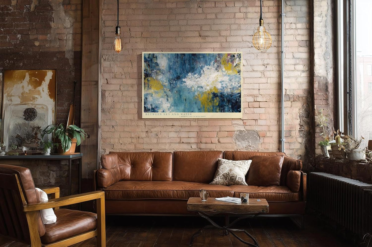 Paul Sinus Wandbild 120x80cm Abstrakte Landschaft zwischen Himmel und Wasser Moderne Kunst in Blau Gold Wanddekoration