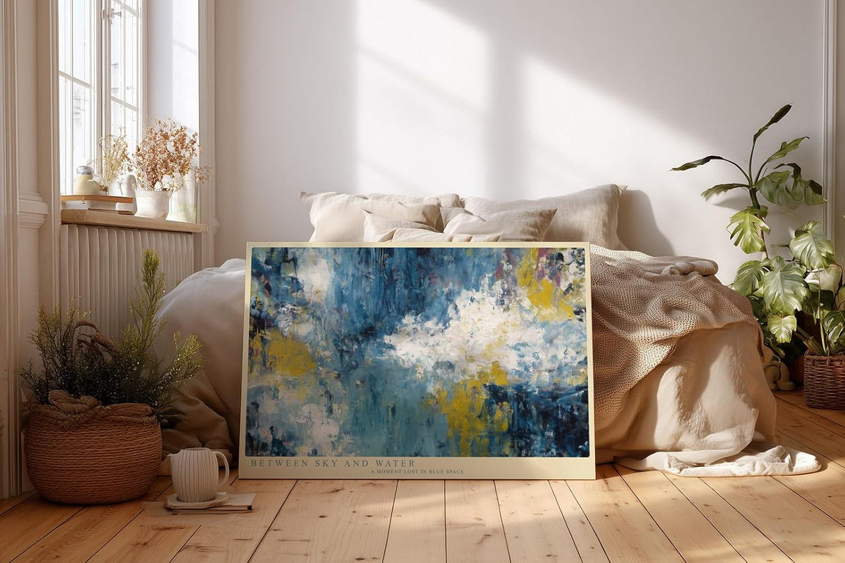Paul Sinus Wandbild 120x80cm Abstrakte Landschaft zwischen Himmel und Wasser Moderne Kunst in Blau Gold Wanddekoration
