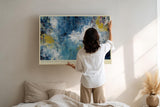 Paul Sinus Wandbild 120x80cm Abstrakte Landschaft zwischen Himmel und Wasser Moderne Kunst in Blau Gold Wanddekoration