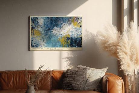 Paul Sinus Wandbild 120x80cm Abstrakte Landschaft zwischen Himmel und Wasser Moderne Kunst in Blau Gold Wanddekoration