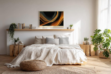 Paul Sinus Wandbild 120x80cm Abstrakte Lichtwellen in Gold und Schwarz moderne Designkunst