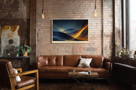 Paul Sinus Wandbild 120x80cm abstrakte Lichtwellen moderne Fluid Kunst blau gold dynamische Formen stilvolle Wanddekoration fuer Wohnzimmer Büro