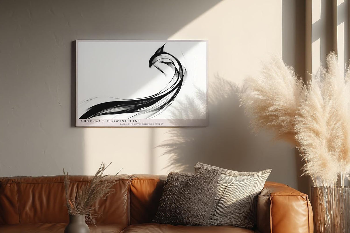 Paul Sinus Wandbild 120x80cm abstrakte Linien moderne minimalistische Kunst schwarz weiss dynamische Form Kunstdruck stilvolle Wanddekoration fuer Wohnzimmer Büro Flur