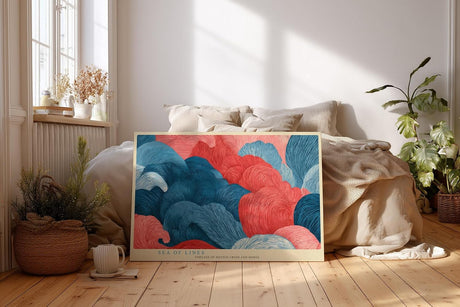Paul Sinus Wandbild 120x80cm abstrakte Linienkunst blau rot moderne Kunst organische Formen Wanddekoration fuer Wohnzimmer Büro