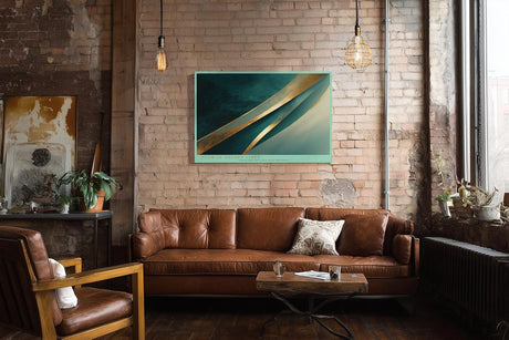 Paul Sinus Wandbild 120x80cm abstrakte Linienkunst gold tuerkis moderne Design Kunst grosses Kunstbild stilvolle Wanddekoration fuer Wohnzimmer Büro