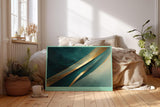 Paul Sinus Wandbild 120x80cm abstrakte Linienkunst gold tuerkis moderne Design Kunst grosses Kunstbild stilvolle Wanddekoration fuer Wohnzimmer Büro