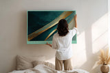 Paul Sinus Wandbild 120x80cm abstrakte Linienkunst gold tuerkis moderne Design Kunst grosses Kunstbild stilvolle Wanddekoration fuer Wohnzimmer Büro