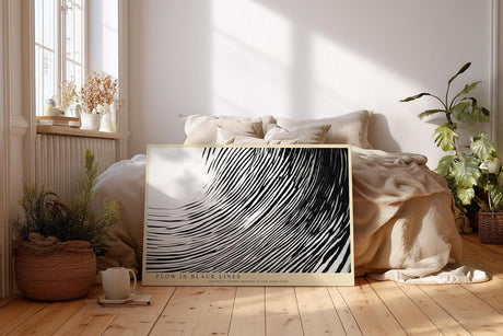 Paul Sinus Wandbild 120x80cm abstrakte Linienkunst Schwarz Weiss moderne grafische Wellen Struktur minimalistisches Kunstbild stilvolle Wanddekoration für Wohnzimmer Büro Flur