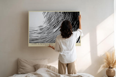 Paul Sinus Wandbild 120x80cm abstrakte Linienkunst Schwarz Weiss moderne grafische Wellen Struktur minimalistisches Kunstbild stilvolle Wanddekoration für Wohnzimmer Büro Flur