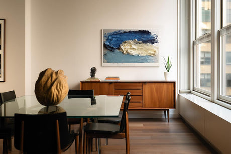 Paul Sinus Wandbild 120x80cm abstrakte Malerei blaue Struktur moderne Kunst Pinseltextur stilvolle Wanddekoration fuer Wohnzimmer Büro