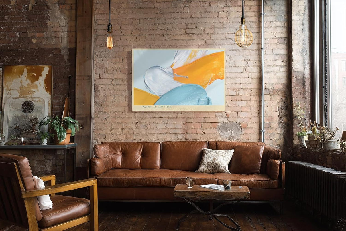 Paul Sinus Wandbild 120x80cm abstrakte Malerei mit Pinselstruktur blau weiß orange moderne Farbkunst dynamisches Kunstbild für Wohnzimmer Büro Atelier