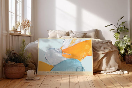 Paul Sinus Wandbild 120x80cm abstrakte Malerei mit Pinselstruktur blau weiß orange moderne Farbkunst dynamisches Kunstbild für Wohnzimmer Büro Atelier