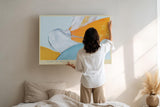 Paul Sinus Wandbild 120x80cm abstrakte Malerei mit Pinselstruktur blau weiß orange moderne Farbkunst dynamisches Kunstbild für Wohnzimmer Büro Atelier