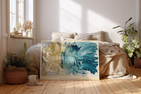 Paul Sinus Wandbild 120x80cm abstrakte Malerei modern blau beige Struktur Kunst Kunstdruck grosses Kunstbild moderne Wanddekoration fuer Wohnzimmer Büro Flur