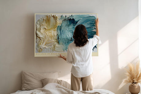 Paul Sinus Wandbild 120x80cm abstrakte Malerei modern blau beige Struktur Kunst Kunstdruck grosses Kunstbild moderne Wanddekoration fuer Wohnzimmer Büro Flur