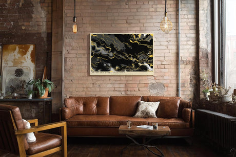 Paul Sinus Wandbild 120x80cm abstrakte Marmor Kunst schwarz gold moderne Strukturkunst elegantes Kunstposter luxuriöse Flur
