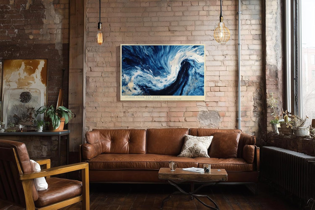 Paul Sinus Wandbild 120x80cm Abstrakte Meereswelle Blau Ozean Kunstmotiv Dynamische Wasserbewegung in moderner Malerei