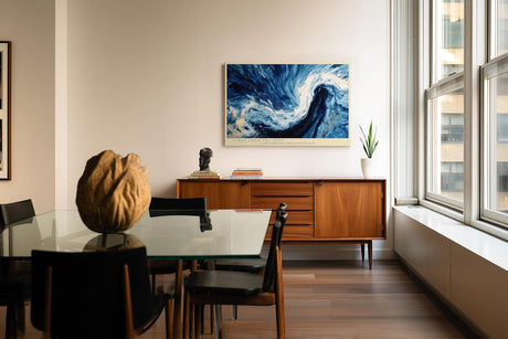 Paul Sinus Wandbild 120x80cm Abstrakte Meereswelle Blau Ozean Kunstmotiv Dynamische Wasserbewegung in moderner Malerei