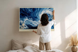 Paul Sinus Wandbild 120x80cm Abstrakte Meereswelle Blau Ozean Kunstmotiv Dynamische Wasserbewegung in moderner Malerei