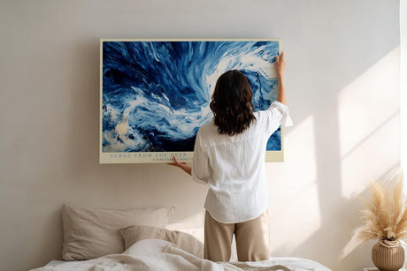Paul Sinus Wandbild 120x80cm Abstrakte Meereswelle Blau Ozean Kunstmotiv Dynamische Wasserbewegung in moderner Malerei