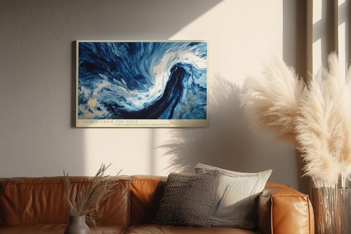 Paul Sinus Wandbild 120x80cm Abstrakte Meereswelle Blau Ozean Kunstmotiv Dynamische Wasserbewegung in moderner Malerei