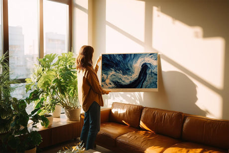 Paul Sinus Wandbild 120x80cm Abstrakte Meereswelle Blau Ozean Kunstmotiv Dynamische Wasserbewegung in moderner Malerei